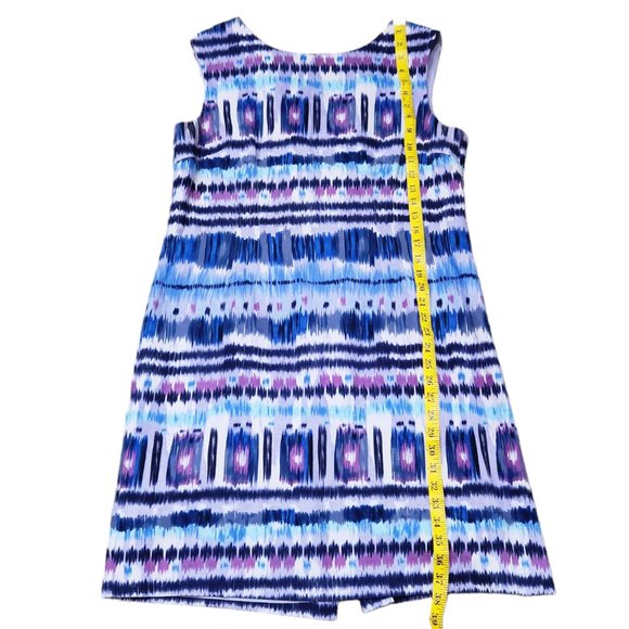 Tahari Asl Sleeveless Ikat Linen Rayon Blend Sheath Blue Purple Dress 14 - Picture 4 of 7